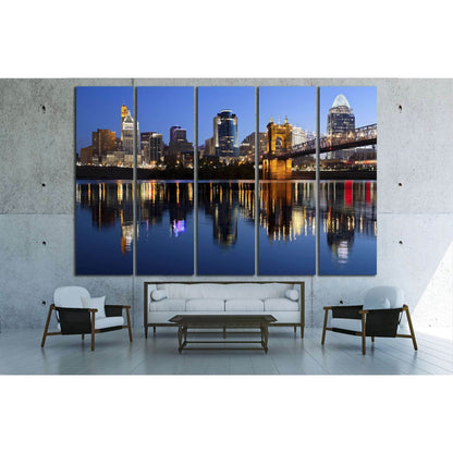 Cincinnati and John A. Roebling Suspension Bridge at twilight №1674 Ready to Hang Canvas PrintCanvas art arrives ready to hang, with hanging accessories included and no additional framing required. Every canvas print is hand-crafted, made on-demand at our