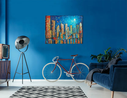 City at Night Wood Mosaics Style - Canvas Print - Artoholica Ready to Hang Canvas Print