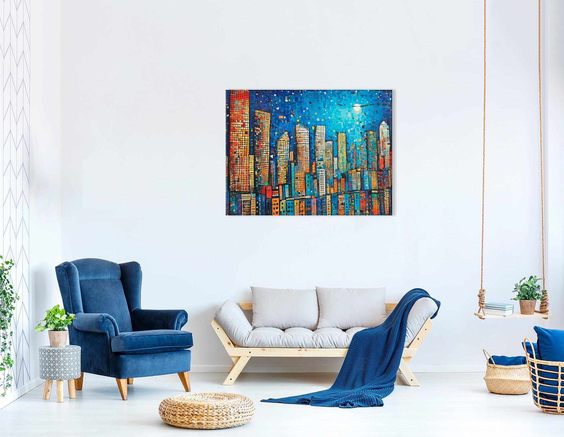 City at Night Wood Mosaics Style - Canvas Print - Artoholica Ready to Hang Canvas Print