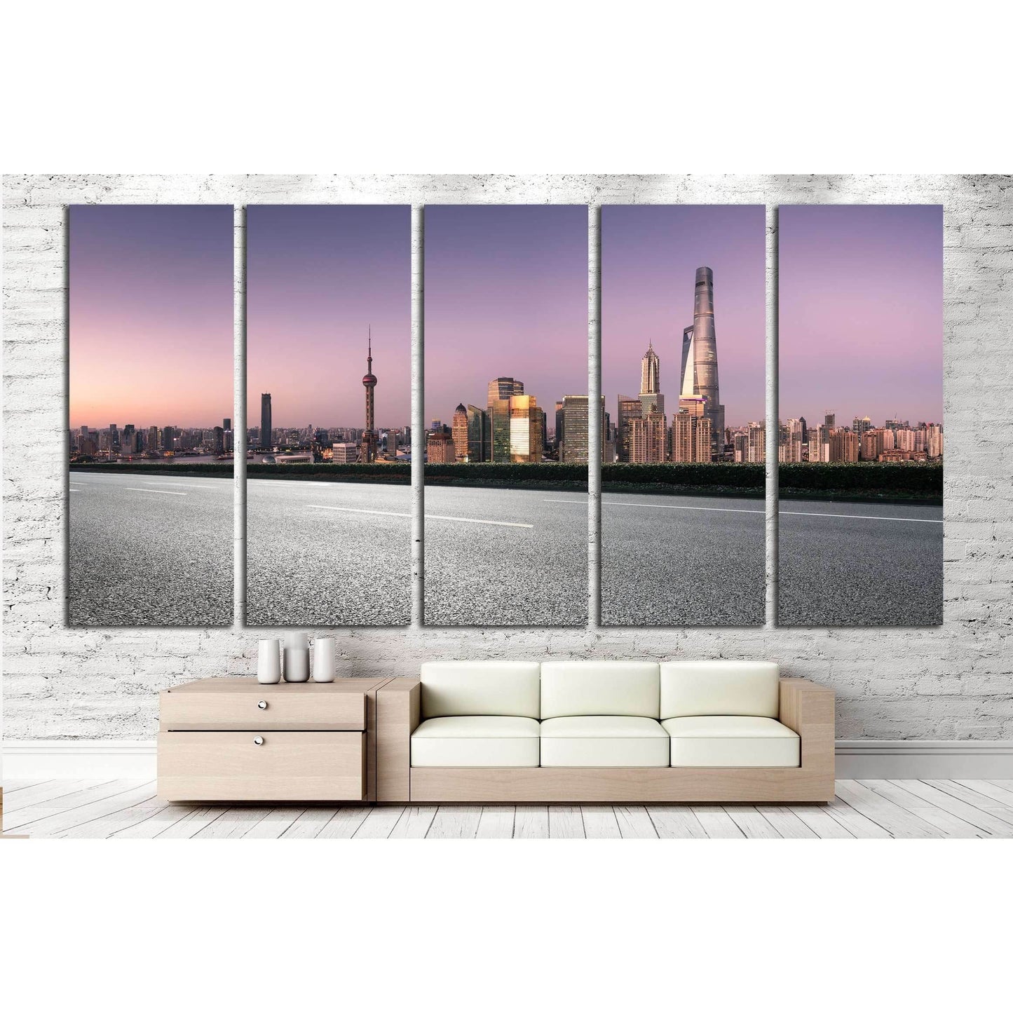 city road with cityscape and skyline of shanghai at night №2976 Ready to Hang Canvas PrintCanvas art arrives ready to hang, with hanging accessories included and no additional framing required. Every canvas print is hand-crafted, made on-demand at our wor