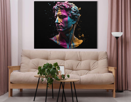 Classic Sculpture with a Modern Neon Twist - Canvas Print - Artoholica Ready to Hang Canvas Print