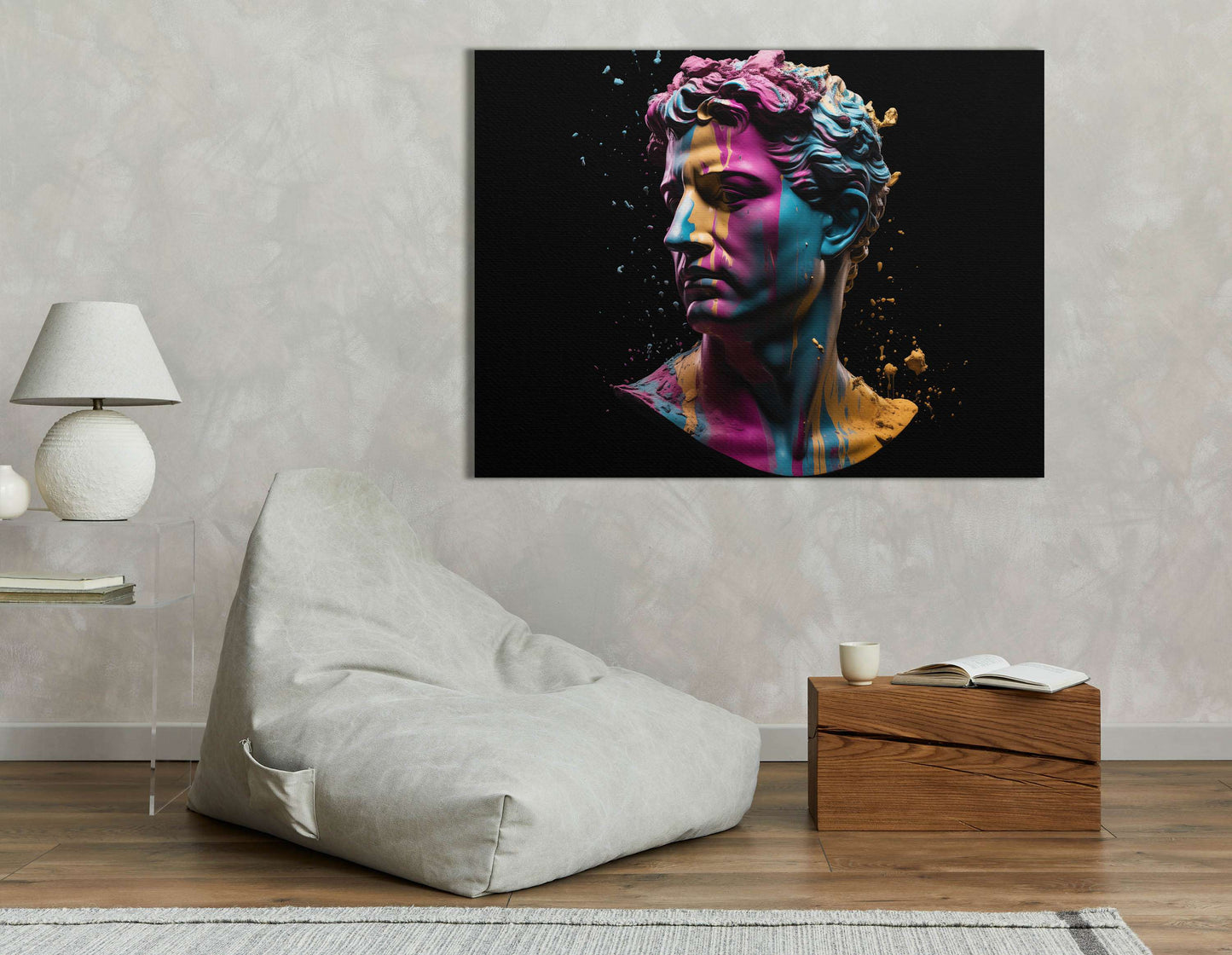 Classic Sculpture with a Modern Neon Twist - Canvas Print - Artoholica Ready to Hang Canvas Print