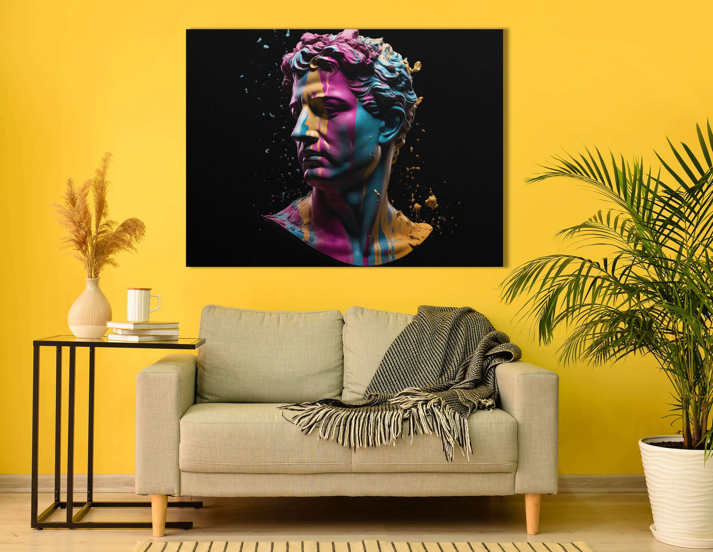 Classic Sculpture with a Modern Neon Twist - Canvas Print - Artoholica Ready to Hang Canvas Print