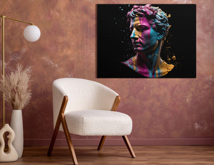 Classic Sculpture with a Modern Neon Twist - Canvas Print - Artoholica Ready to Hang Canvas Print