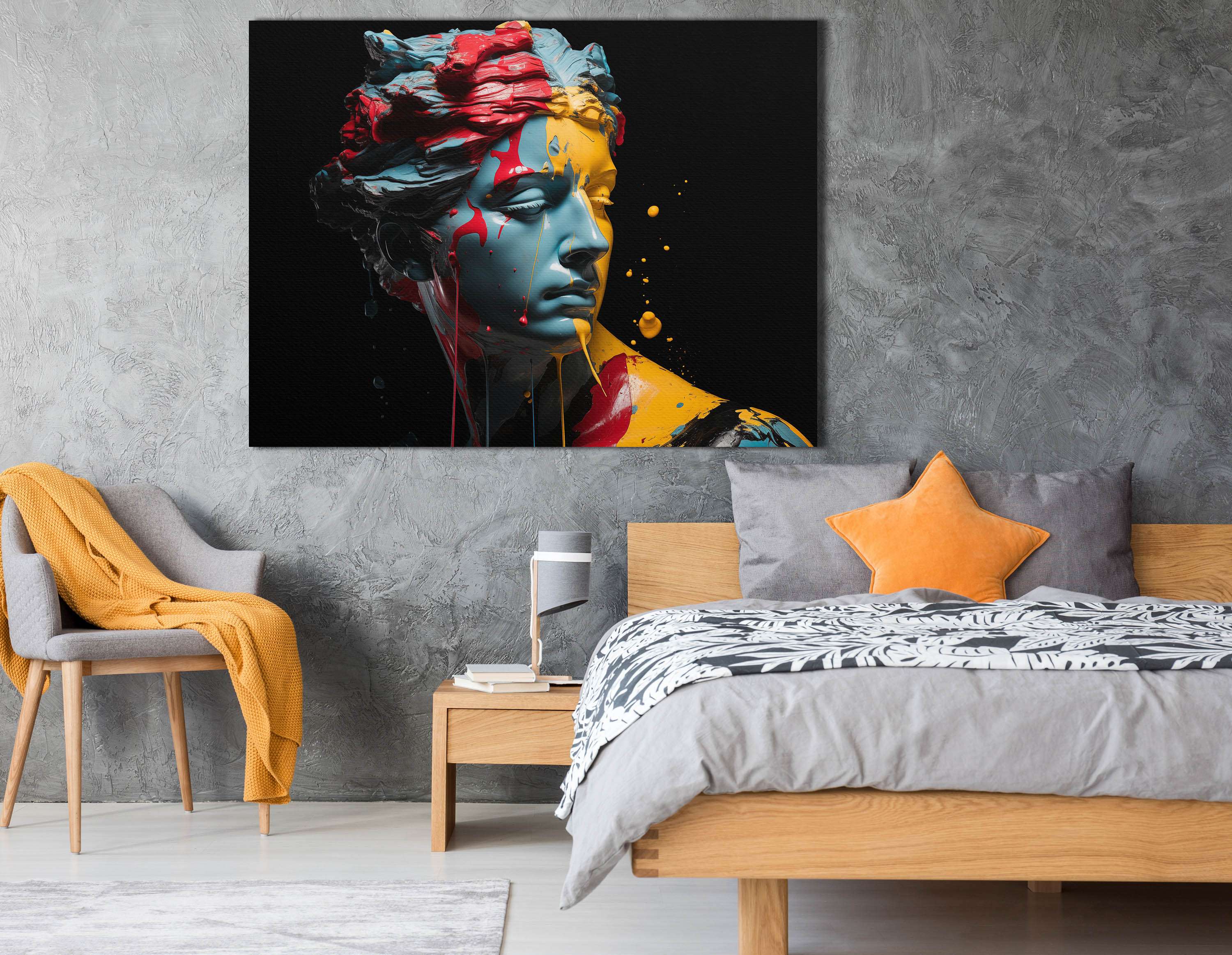Classical Sculpture with Contemporary Paint Splashes - Canvas Print - Artoholica Ready to Hang Canvas Print