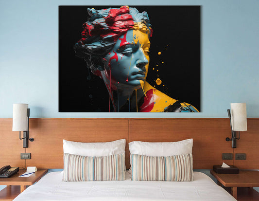 Classical Sculpture with Contemporary Paint Splashes - Canvas Print - Artoholica Ready to Hang Canvas Print