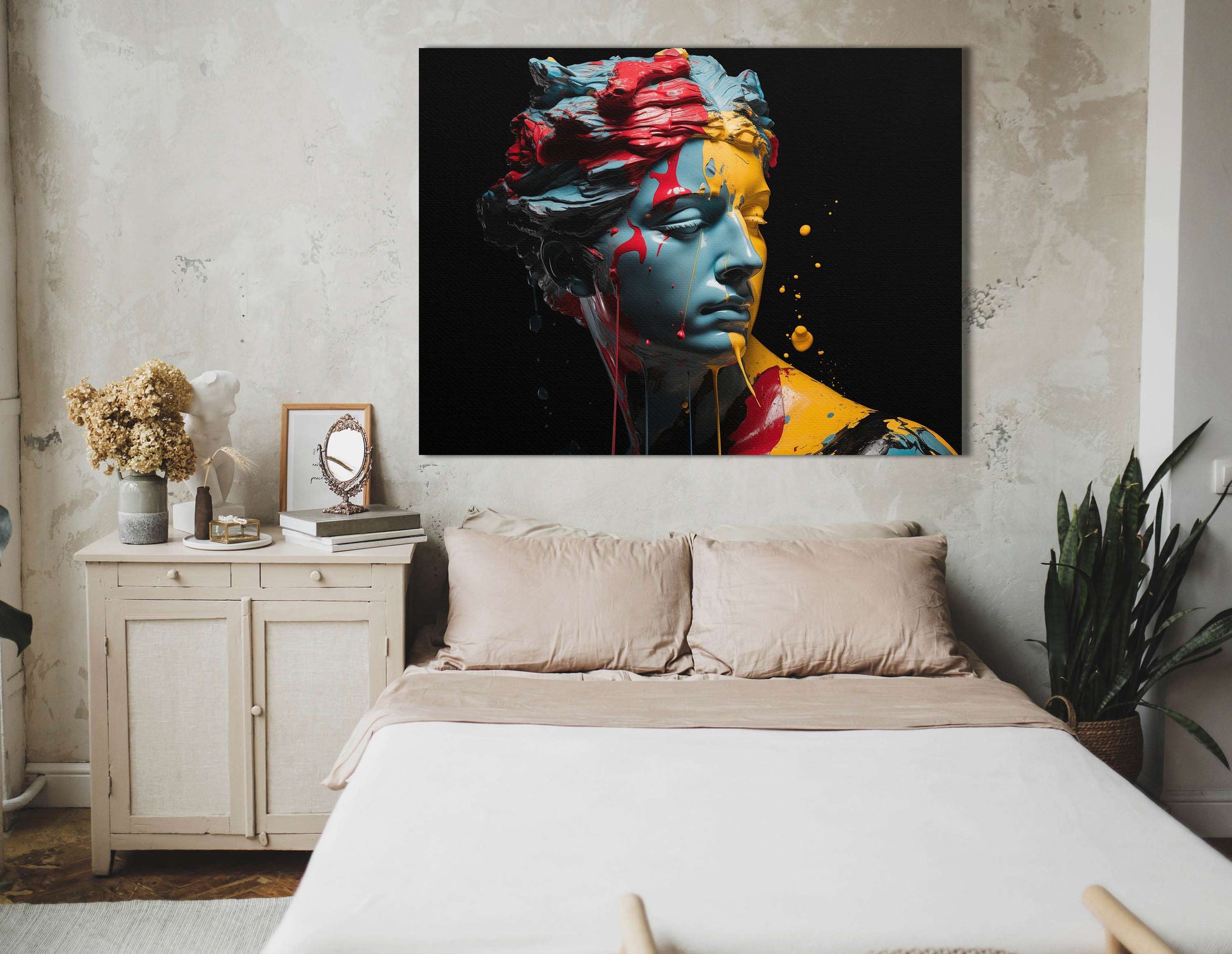 Classical Sculpture with Contemporary Paint Splashes - Canvas Print - Artoholica Ready to Hang Canvas Print