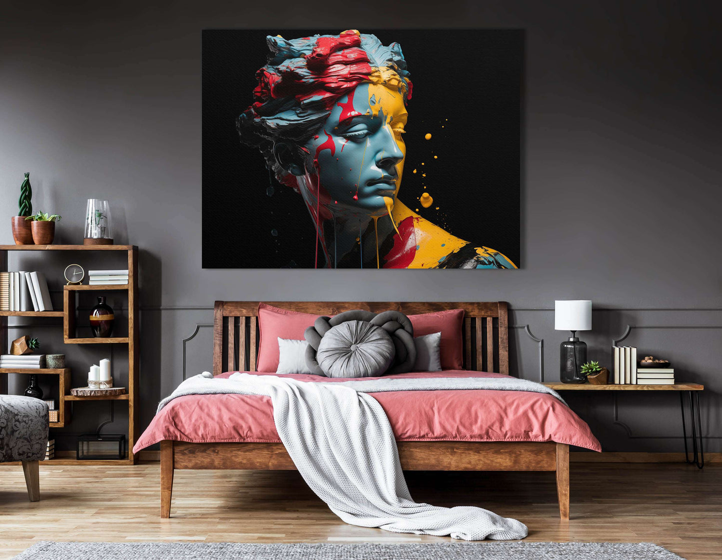 Classical Sculpture with Contemporary Paint Splashes - Canvas Print - Artoholica Ready to Hang Canvas Print