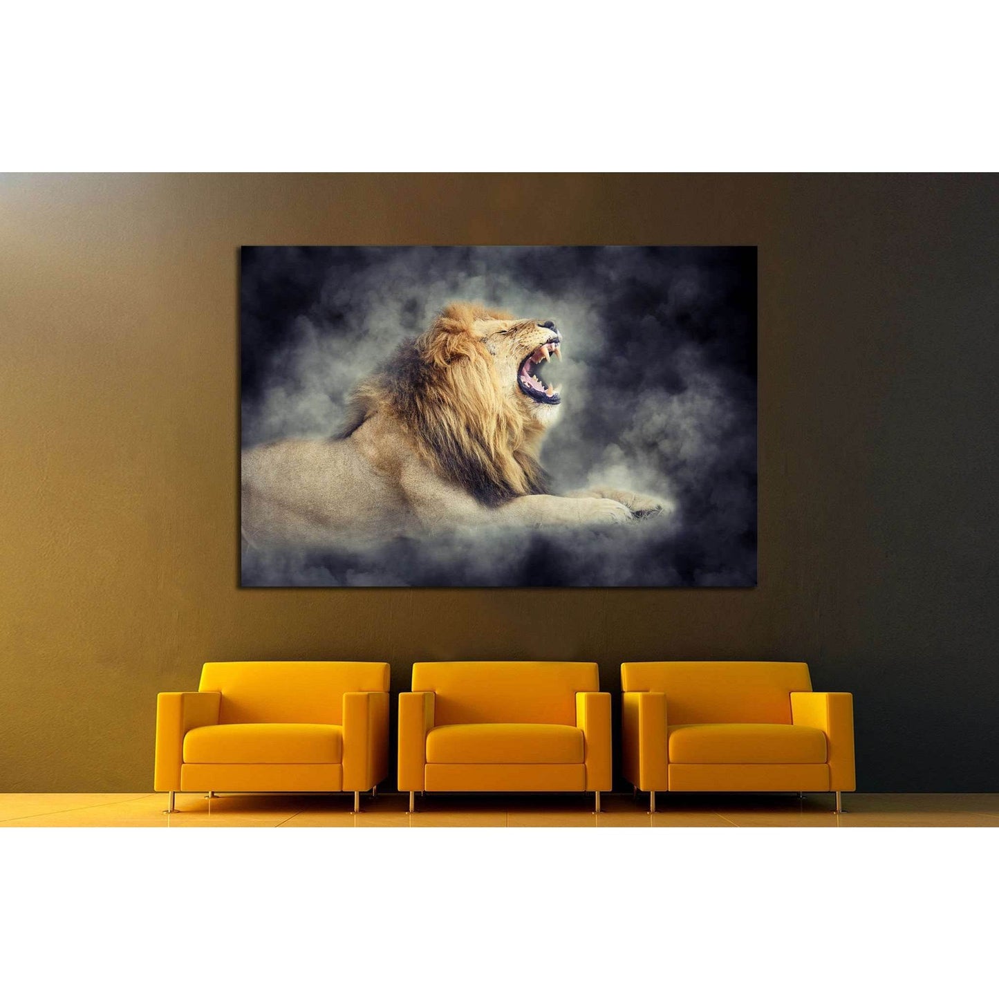 Close male lion in smoke on dark background №1833 Ready to Hang Canvas PrintCanvas art arrives ready to hang, with hanging accessories included and no additional framing required. Every canvas print is hand-crafted, made on-demand at our workshop and expe