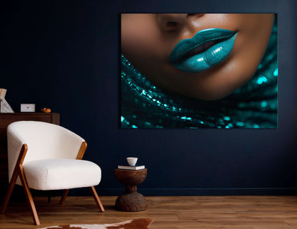 Close-up Portrait of Woman in Blue - Canvas Print - Artoholica Ready to Hang Canvas Print