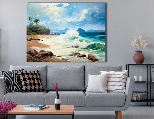 Coastal Scenes with Waves and Palms - Canvas Print - Artoholica Ready to Hang Canvas Print