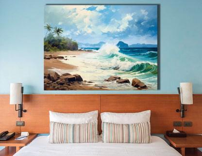 Coastal Scenes with Waves and Palms - Canvas Print - Artoholica Ready to Hang Canvas Print