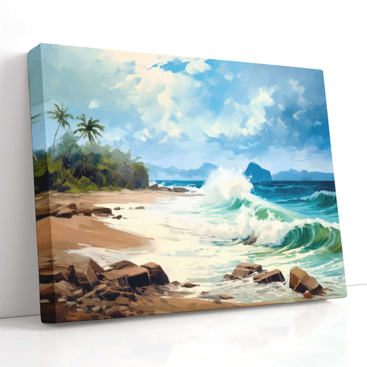 Coastal Scenes with Waves and Palms - Canvas Print - Artoholica Ready to Hang Canvas Print