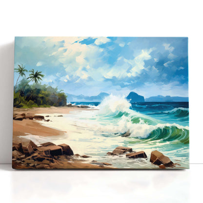 Coastal Scenes with Waves and Palms - Canvas Print - Artoholica Ready to Hang Canvas Print