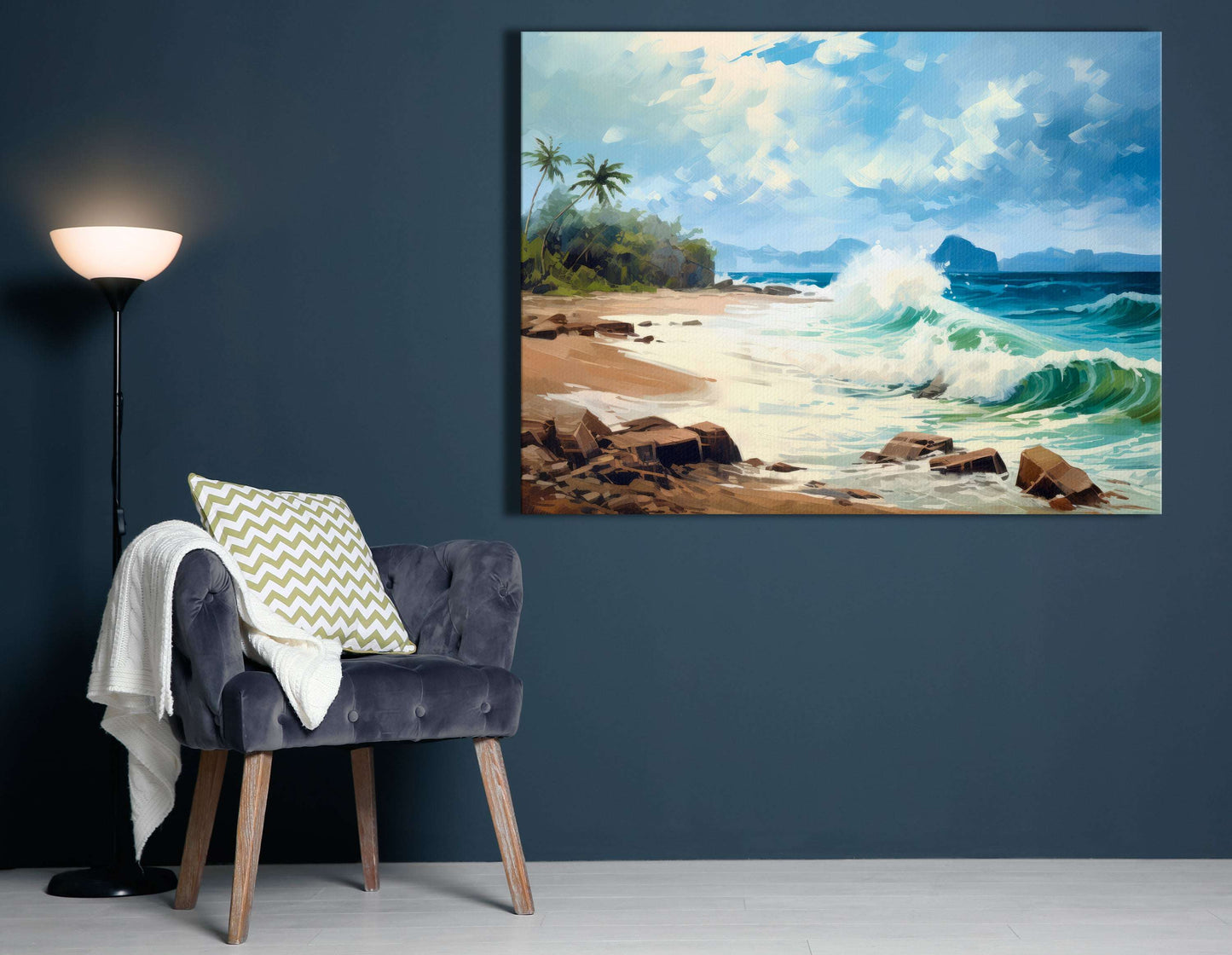 Coastal Scenes with Waves and Palms - Canvas Print - Artoholica Ready to Hang Canvas Print