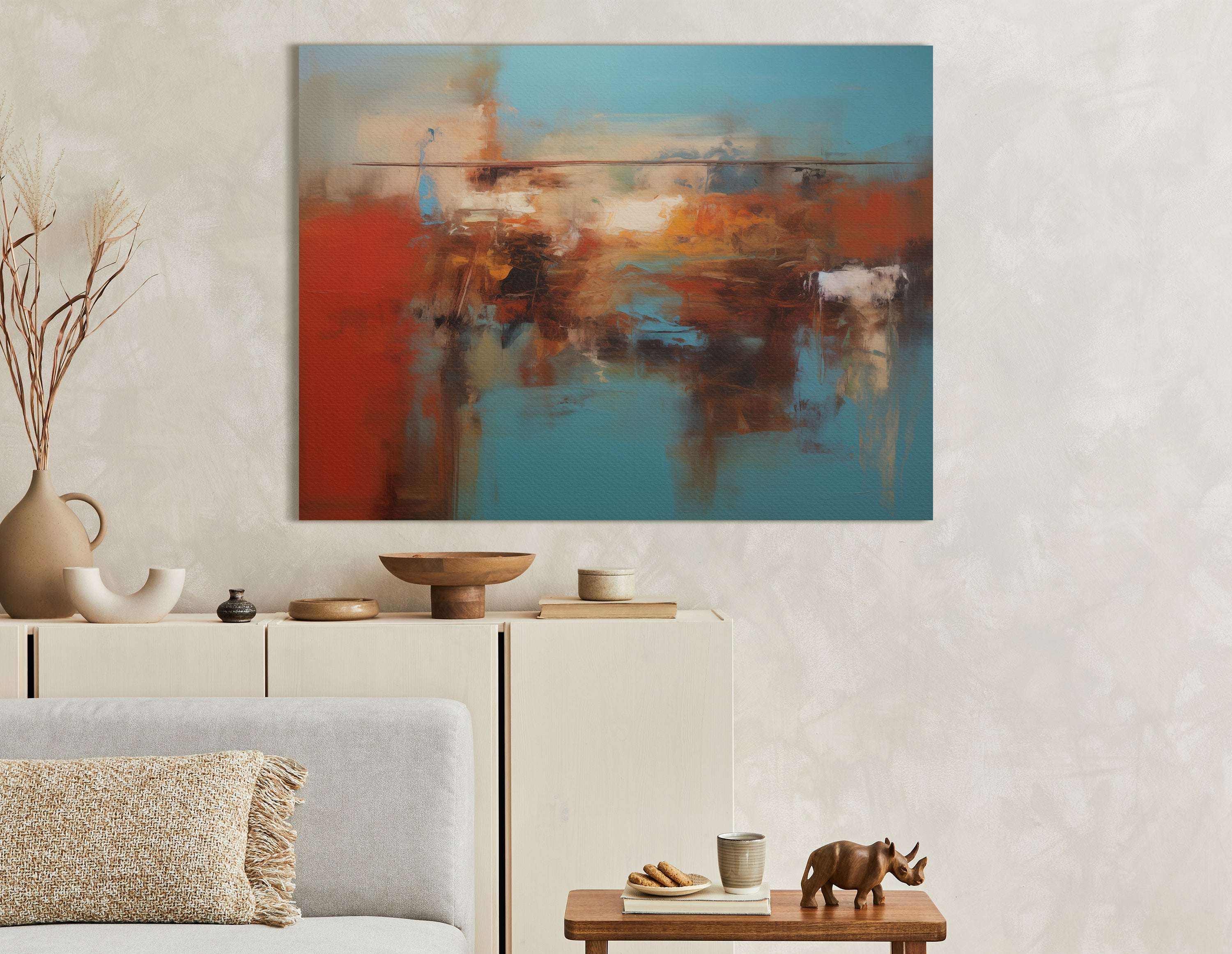 Cocoa and Frosty Blue Abstract Landscape - Canvas Print - Artoholica Ready to Hang Canvas Print
