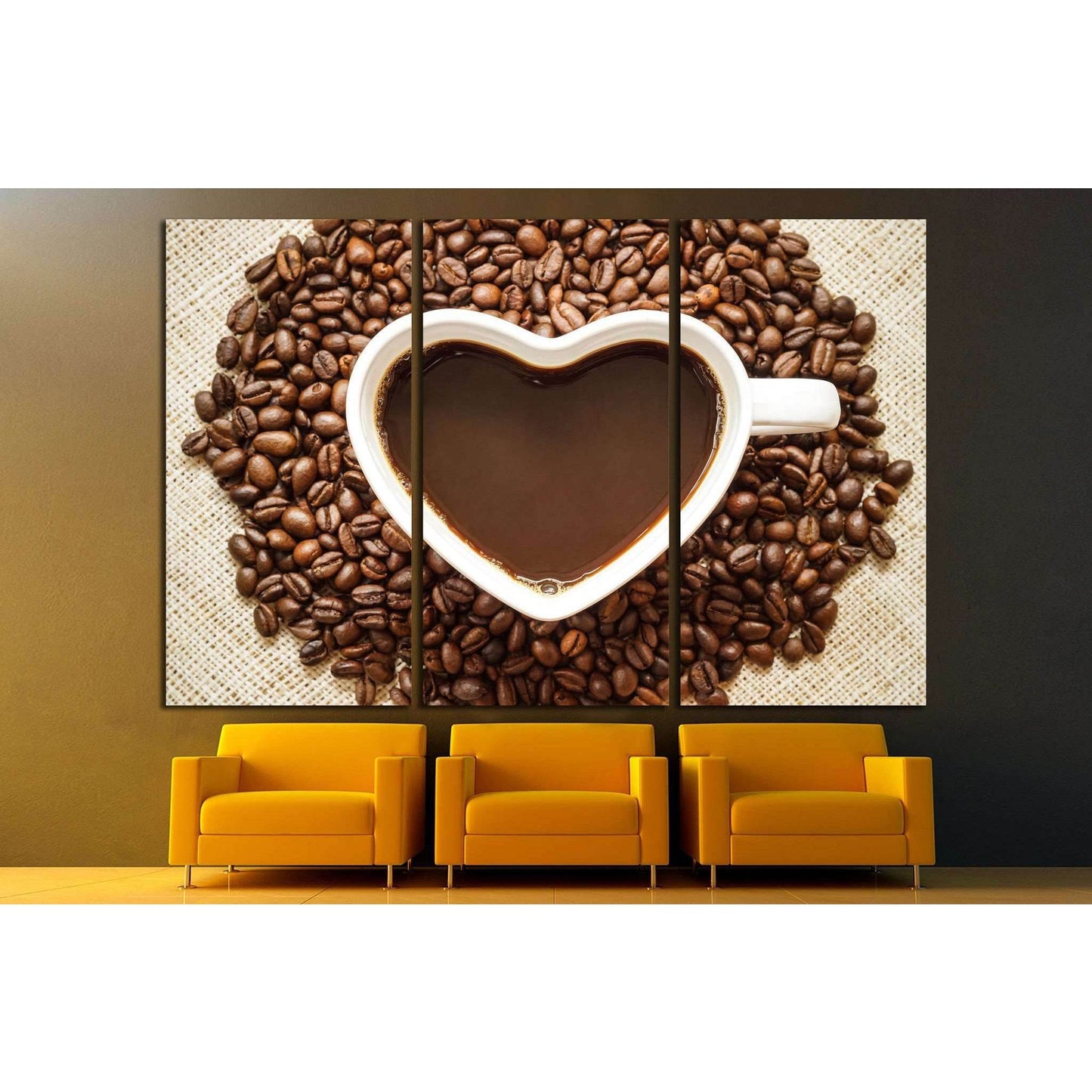 Coffee, A cup of coffee with a heart shape surrounded by coffee beans №1923 Ready to Hang Canvas PrintCanvas art arrives ready to hang, with hanging accessories included and no additional framing required. Every canvas print is hand-crafted, made on-deman