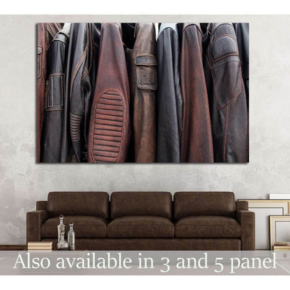 Collection of leather jackets on hangers №1880 Ready to Hang Canvas PrintCanvas art arrives ready to hang, with hanging accessories included and no additional framing required. Every canvas print is hand-crafted, made on-demand at our workshop and expertl