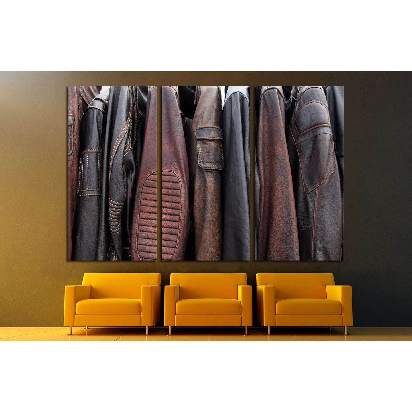 Collection of leather jackets on hangers №1880 Ready to Hang Canvas PrintCanvas art arrives ready to hang, with hanging accessories included and no additional framing required. Every canvas print is hand-crafted, made on-demand at our workshop and expertl