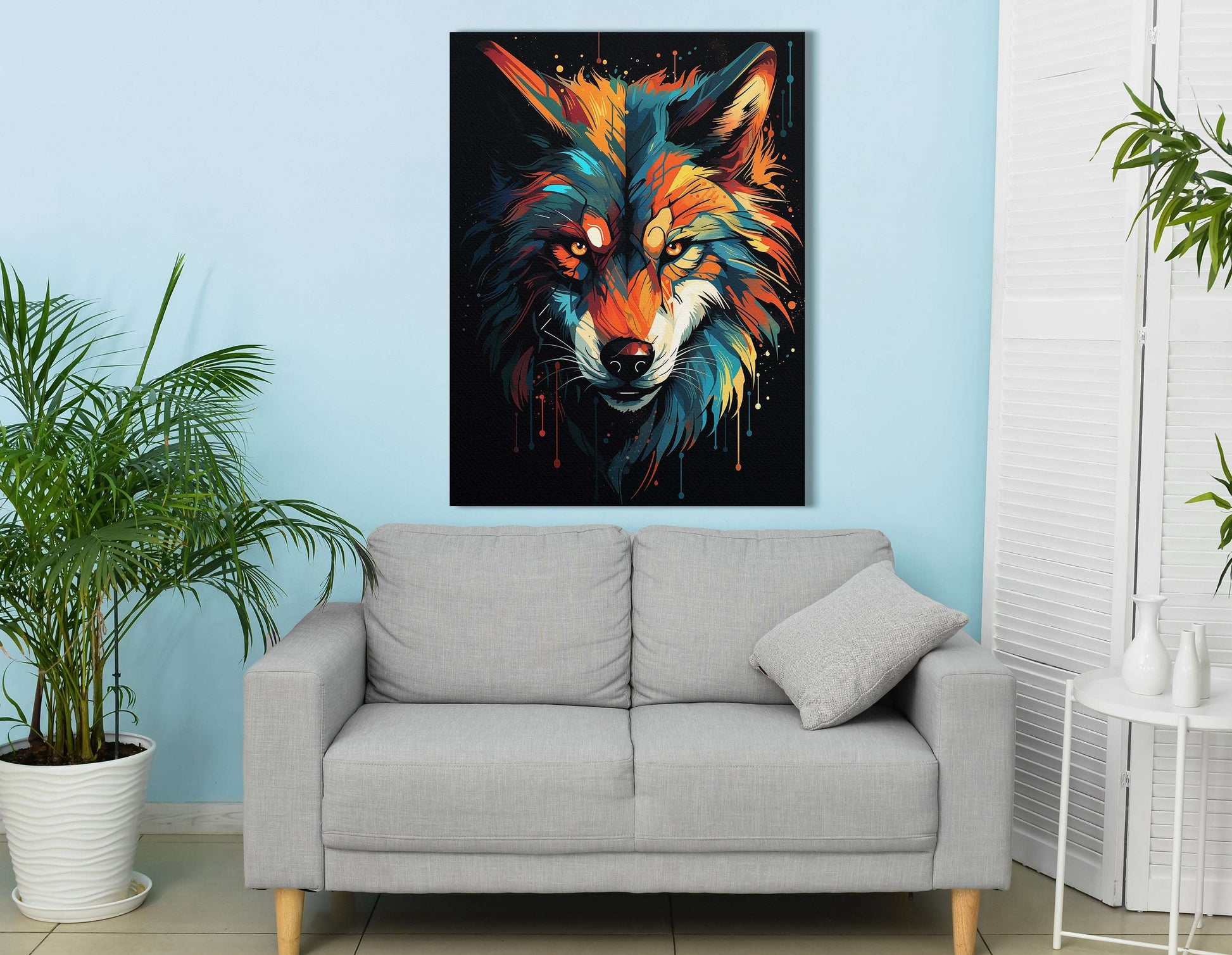 Color Spectrum Wolf Against Dark Backdrop - Canvas Print - Artoholica Ready to Hang Canvas Print