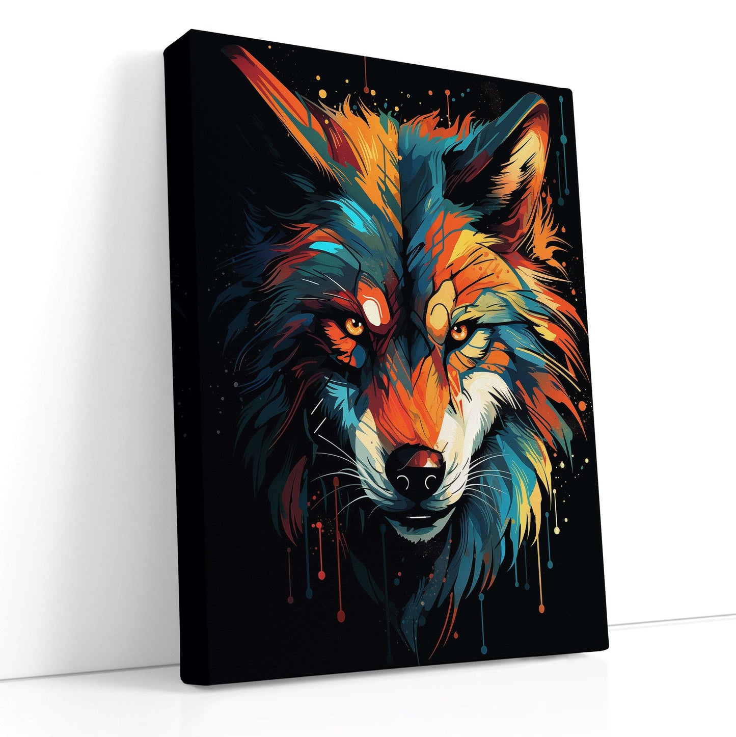 Color Spectrum Wolf Against Dark Backdrop - Canvas Print - Artoholica Ready to Hang Canvas Print