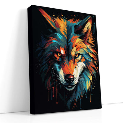 Color Spectrum Wolf Against Dark Backdrop - Canvas Print - Artoholica Ready to Hang Canvas Print