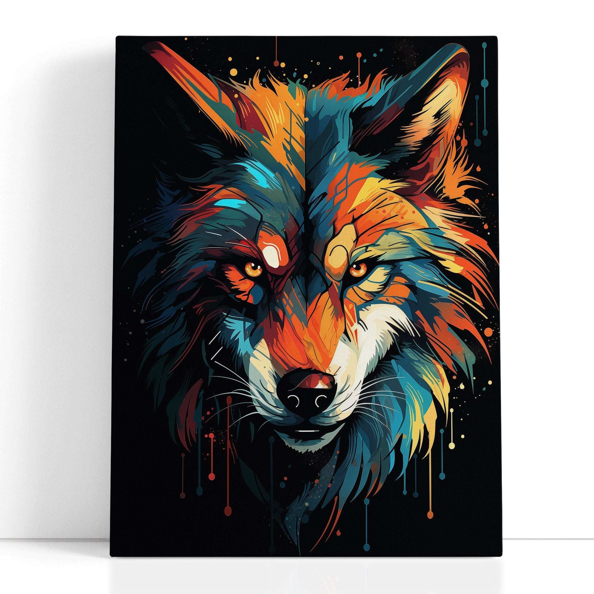 Color Spectrum Wolf Against Dark Backdrop - Canvas Print - Artoholica Ready to Hang Canvas Print