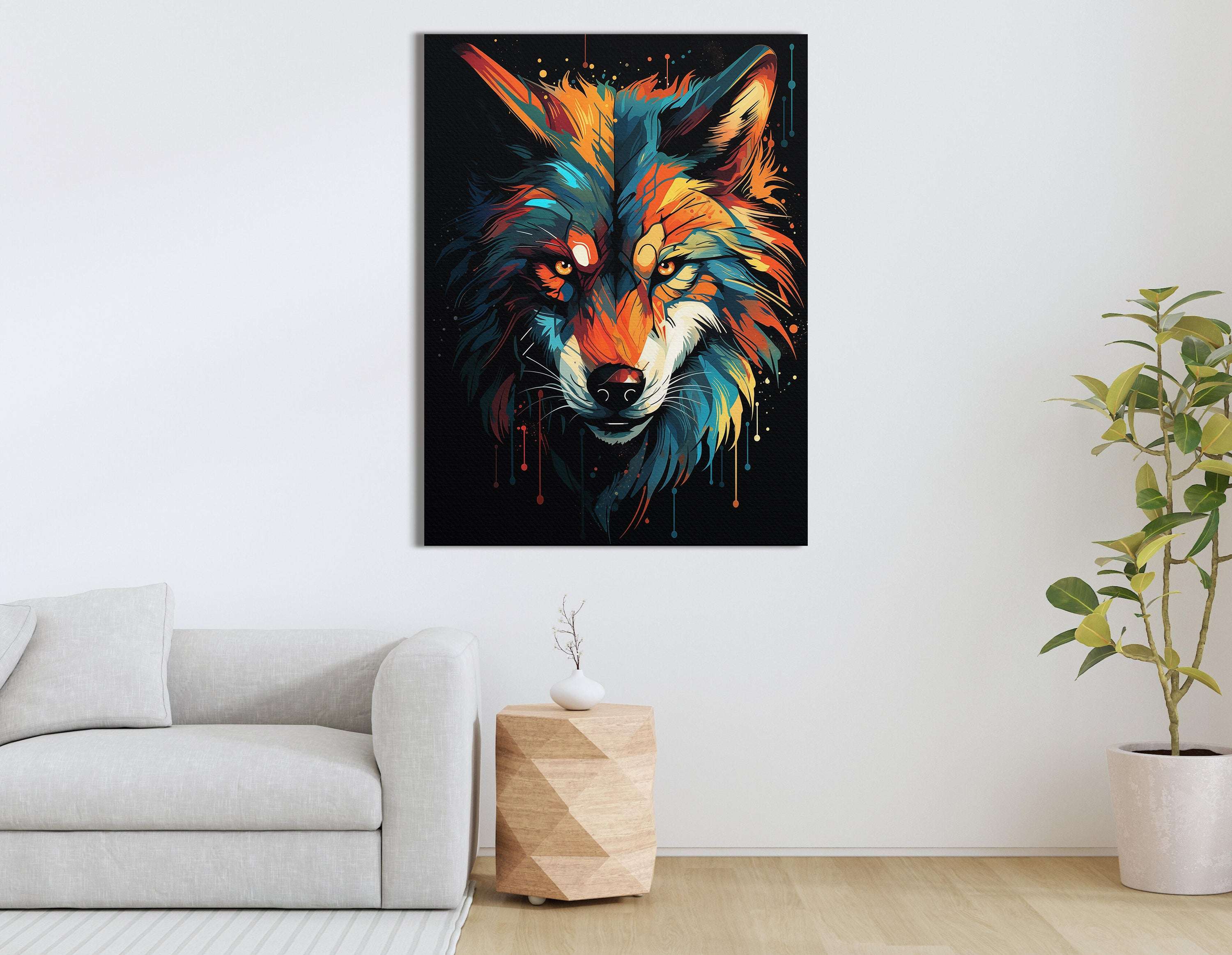 Color Spectrum Wolf Against Dark Backdrop - Canvas Print - Artoholica Ready to Hang Canvas Print