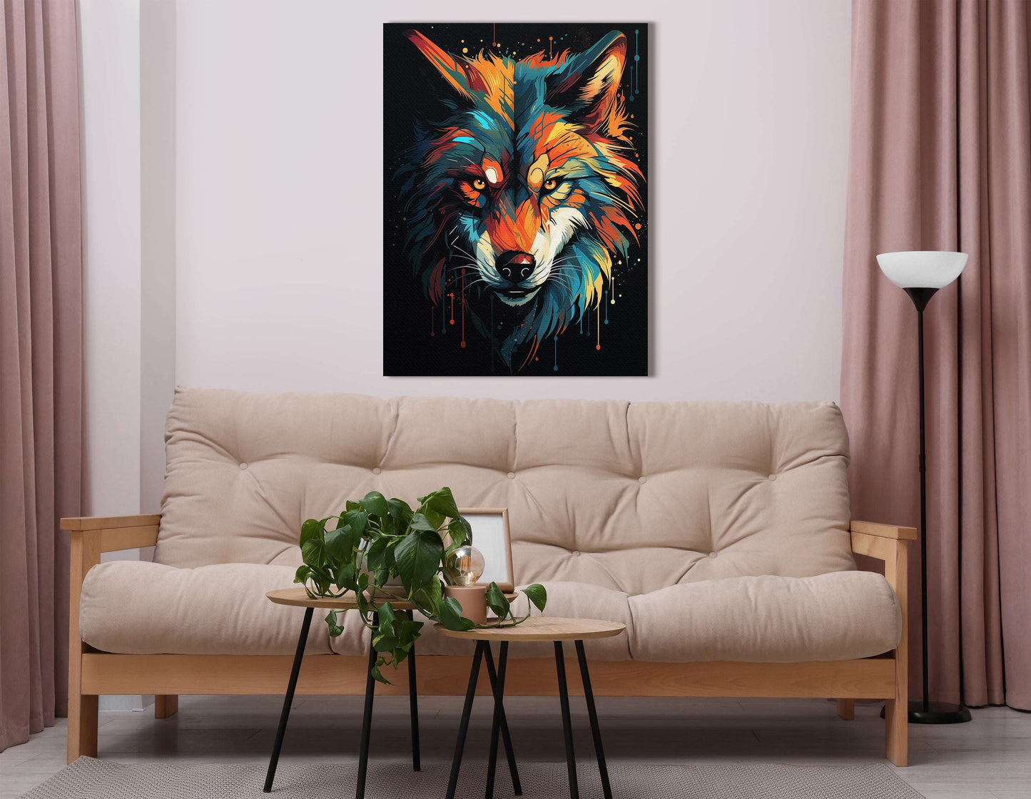 Color Spectrum Wolf Against Dark Backdrop - Canvas Print - Artoholica Ready to Hang Canvas Print