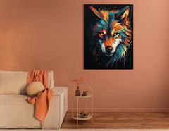 Color Spectrum Wolf Against Dark Backdrop - Canvas Print - Artoholica Ready to Hang Canvas Print