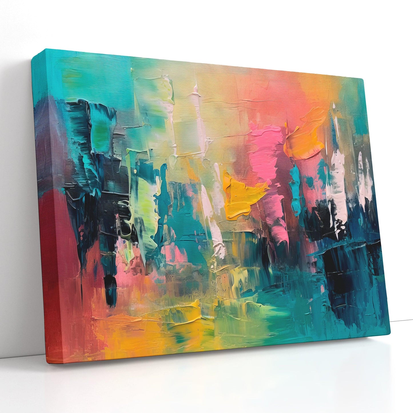 Colorful Abstract Canvas Print in Dark Pink and Teal - Artoholica Ready to Hang Canvas Print