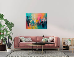 Colorful Abstract Canvas Print in Dark Pink and Teal - Artoholica Ready to Hang Canvas Print