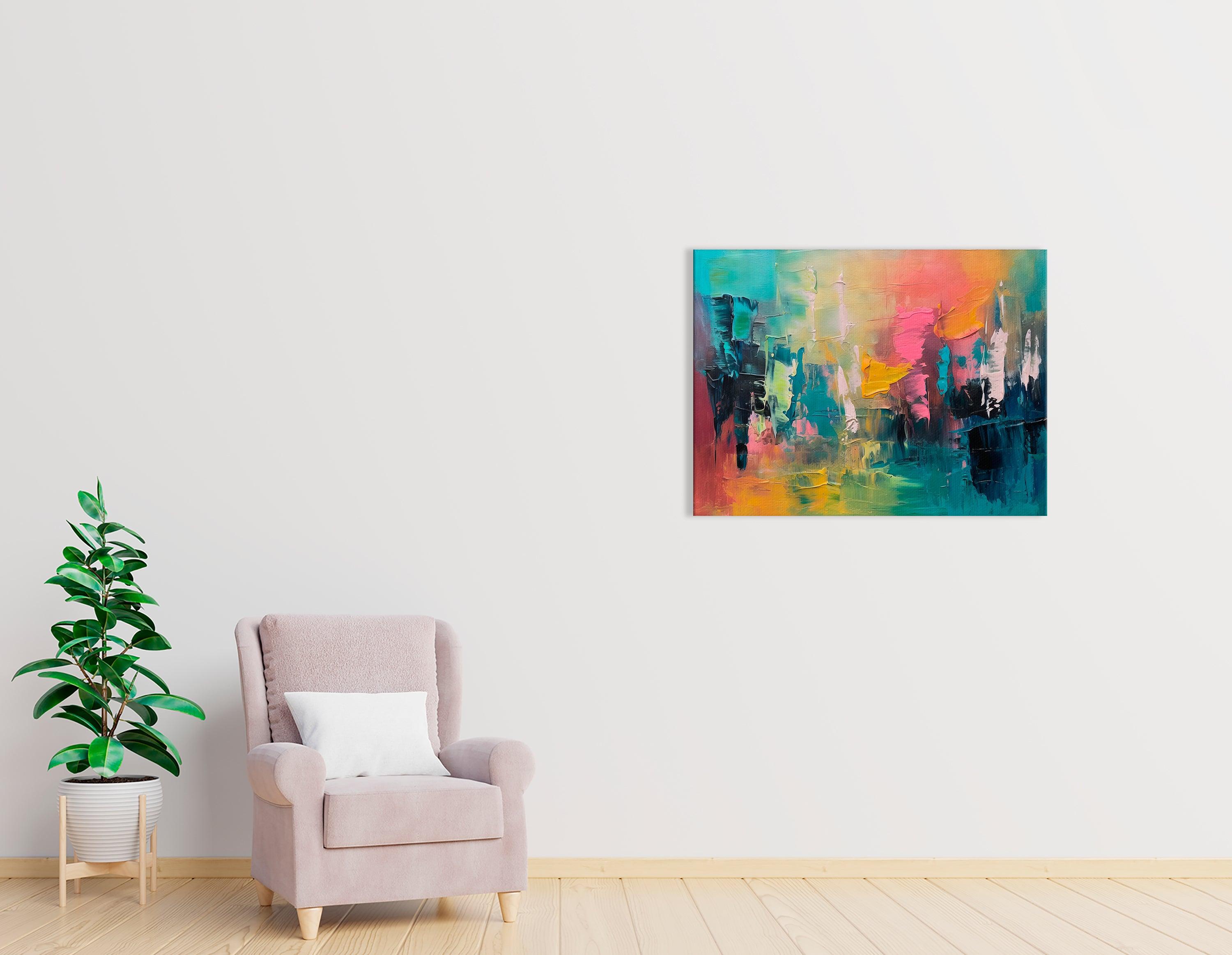Colorful Abstract Canvas Print in Dark Pink and Teal - Artoholica Ready to Hang Canvas Print