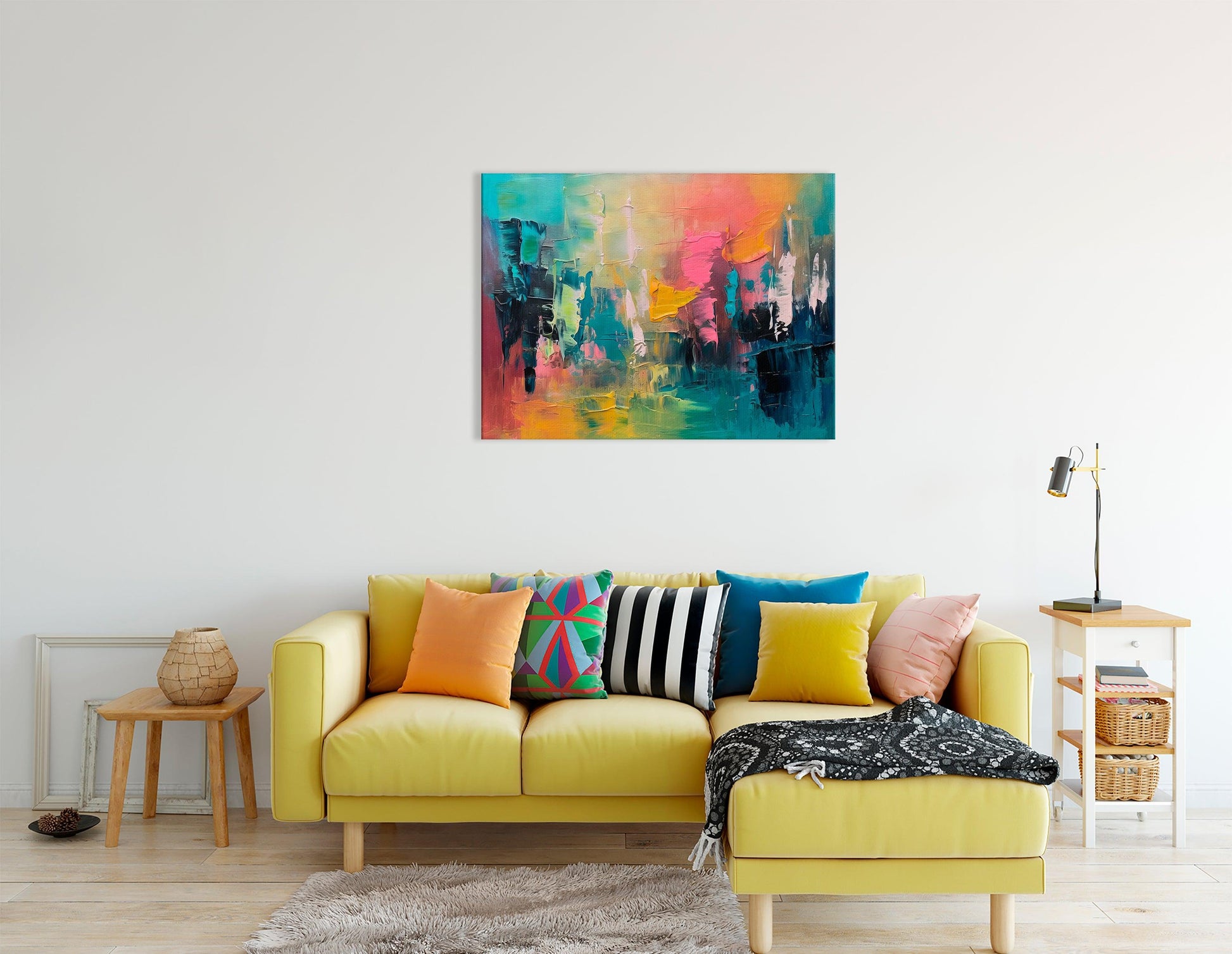 Colorful Abstract Canvas Print in Dark Pink and Teal - Artoholica Ready to Hang Canvas Print