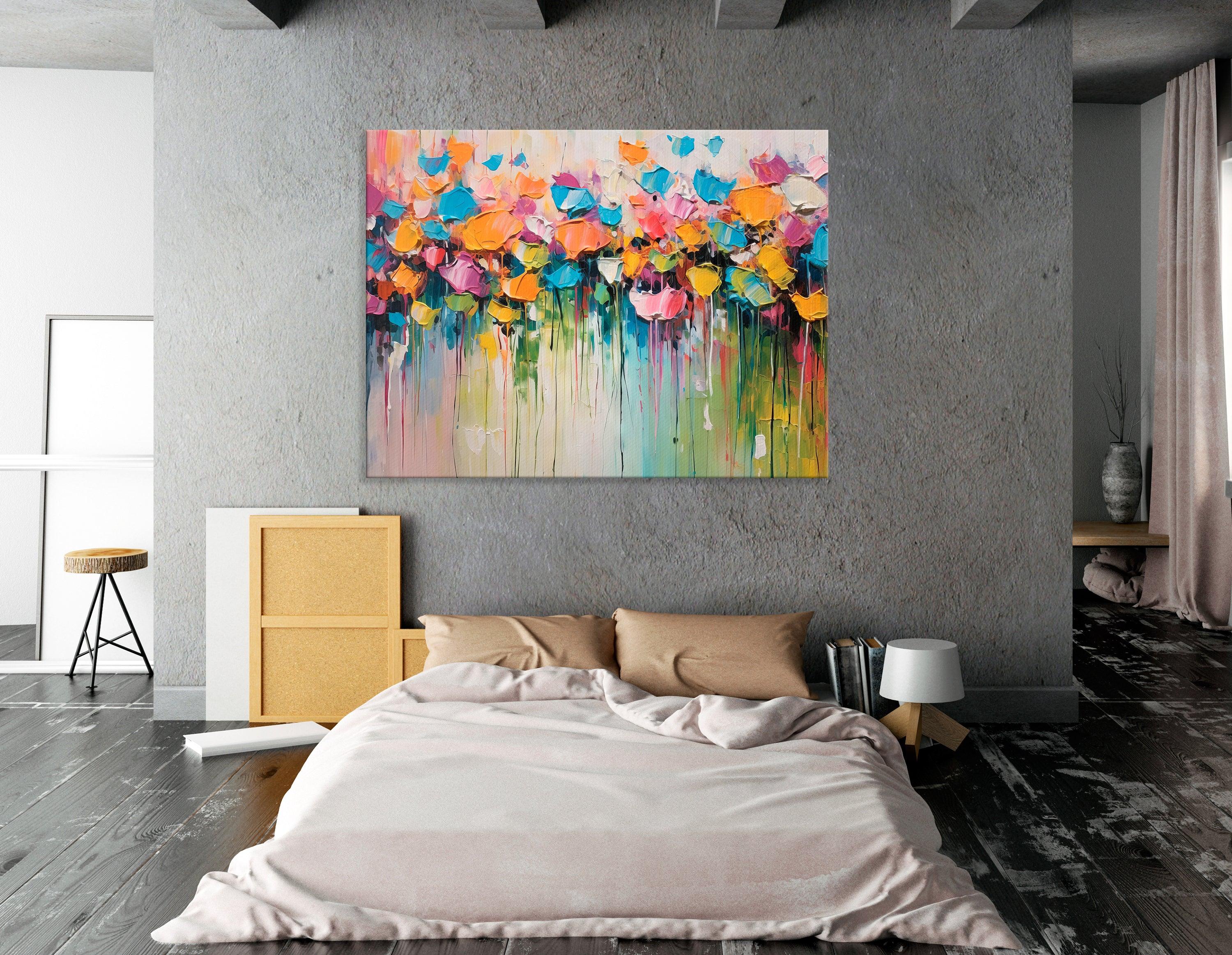 Colorful Abstract Drip Style Flowers - Canvas Print - Artoholica Ready to Hang Canvas Print