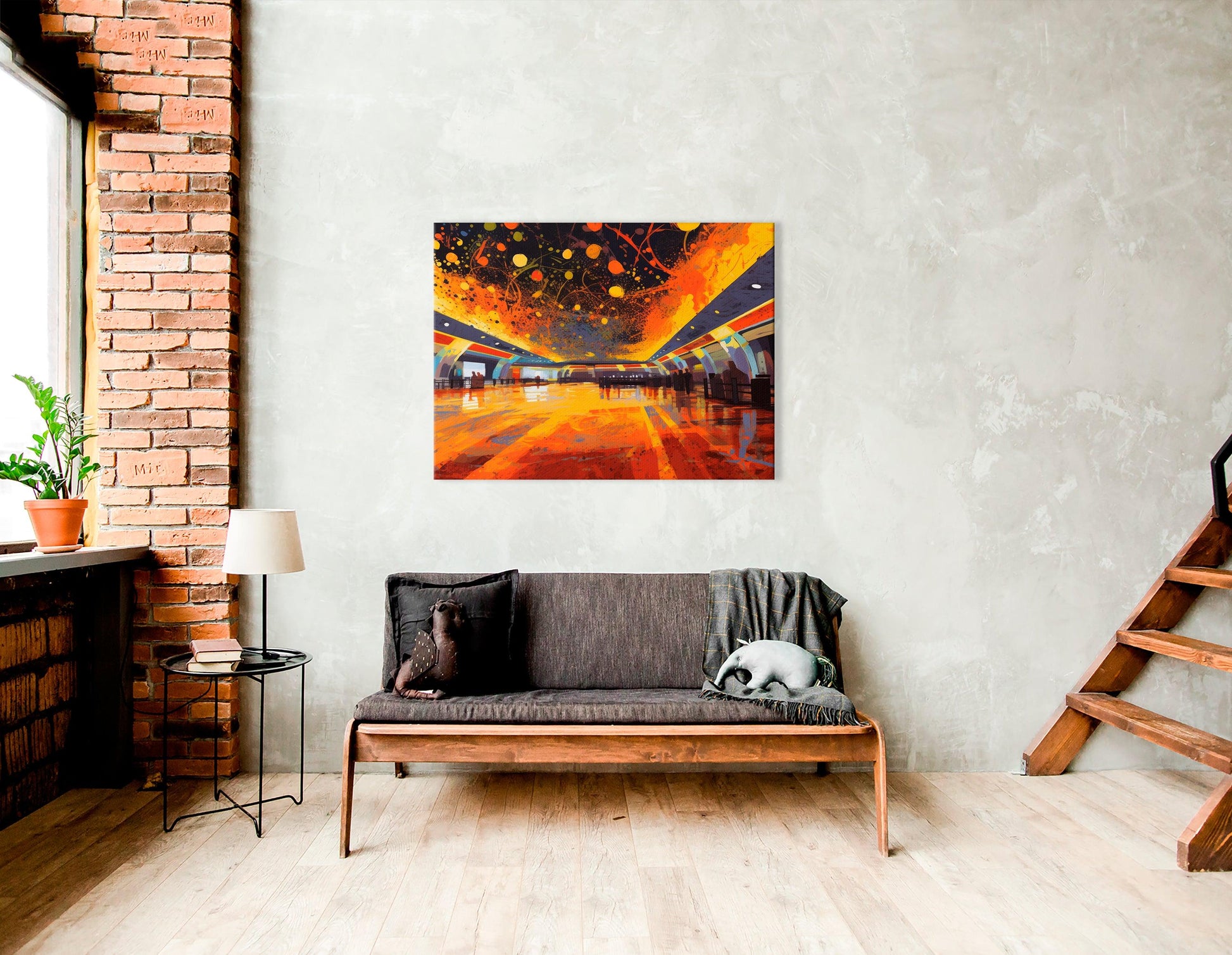 Colorful Airport Terminal Hallway - Canvas Print - Artoholica Ready to Hang Canvas Print