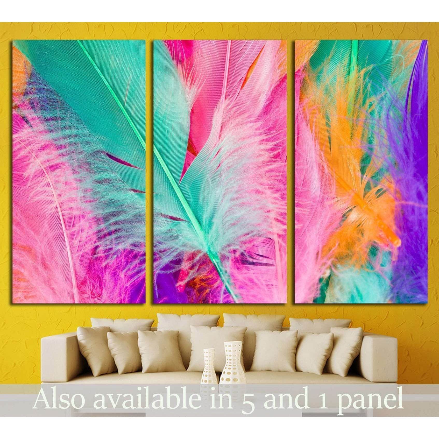 Colorful Feather close up shot №1333 Ready to Hang Canvas PrintCanvas art arrives ready to hang, with hanging accessories included and no additional framing required. Every canvas print is hand-crafted, made on-demand at our workshop and expertly stretche