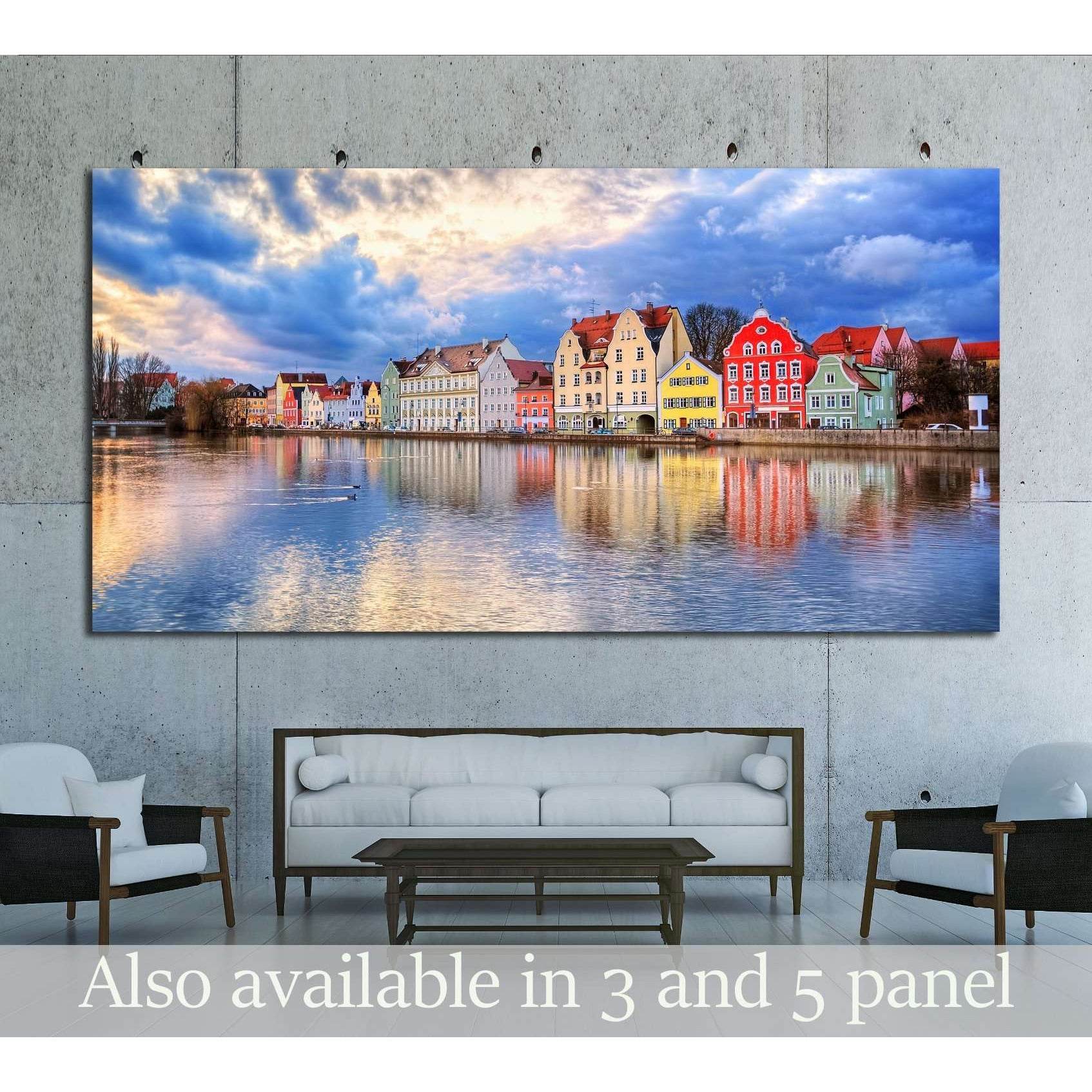 Colorful historical houses on Isar river in an old gothic town Landshut by Munich, Germany №3033 Ready to Hang Canvas PrintCanvas art arrives ready to hang, with hanging accessories included and no additional framing required. Every canvas print is hand-c