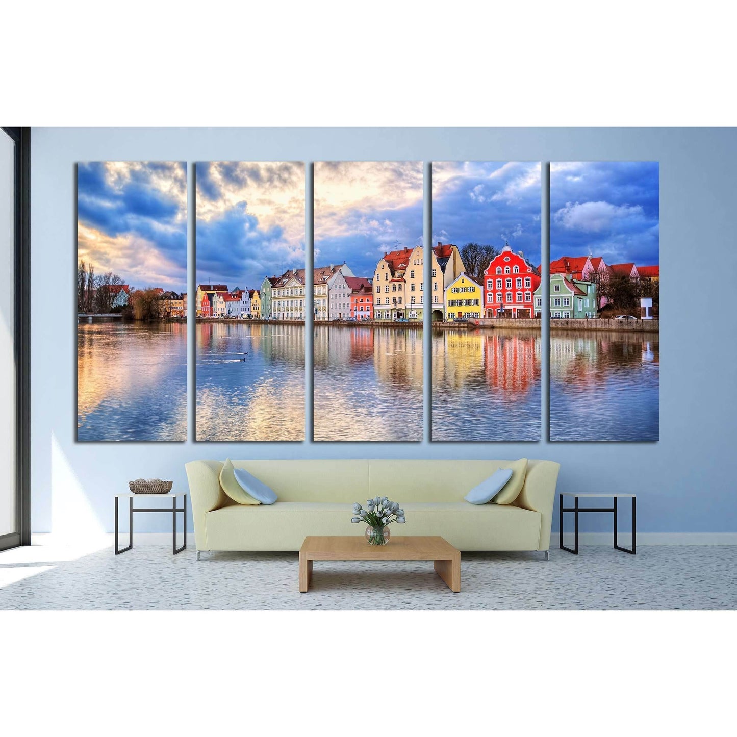 Colorful historical houses on Isar river in an old gothic town Landshut by Munich, Germany №3033 Ready to Hang Canvas PrintCanvas art arrives ready to hang, with hanging accessories included and no additional framing required. Every canvas print is hand-c