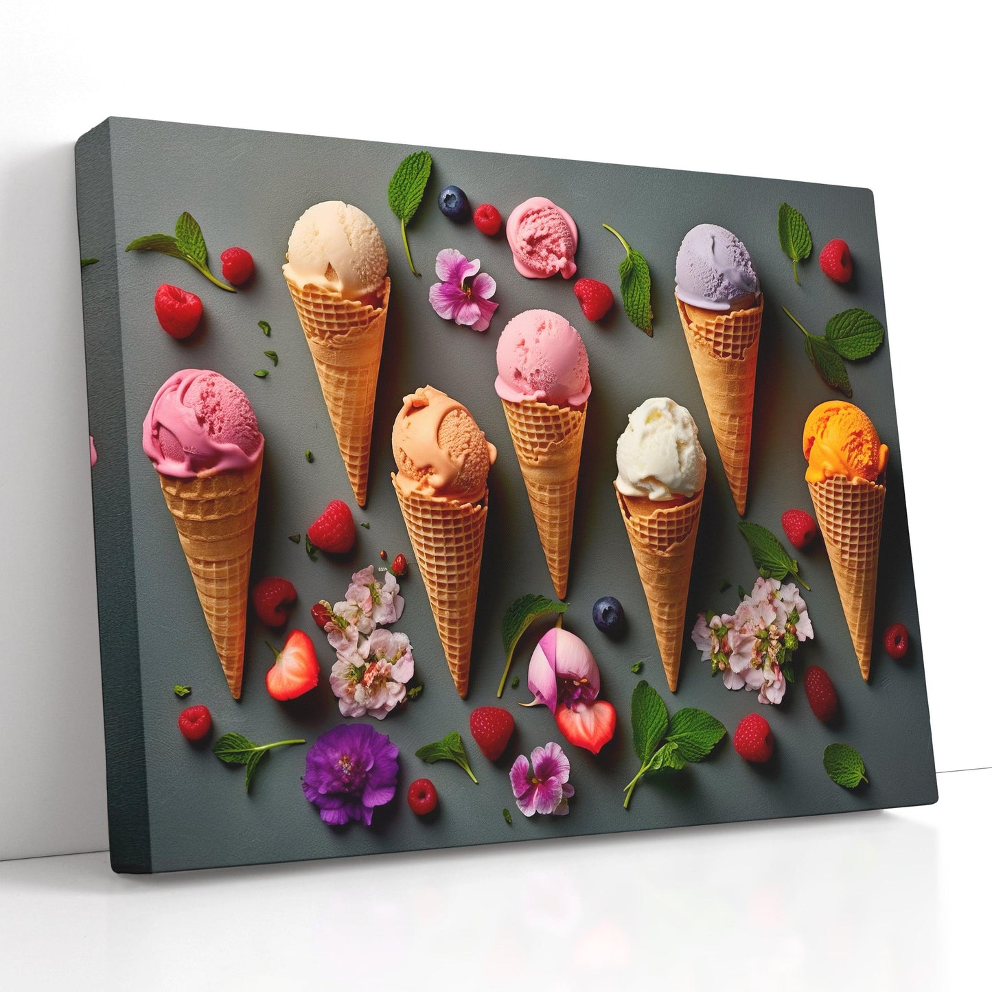 Colorful Ice Cream Cone Collage with Flowers - Canvas Print - Artoholica Ready to Hang Canvas Print