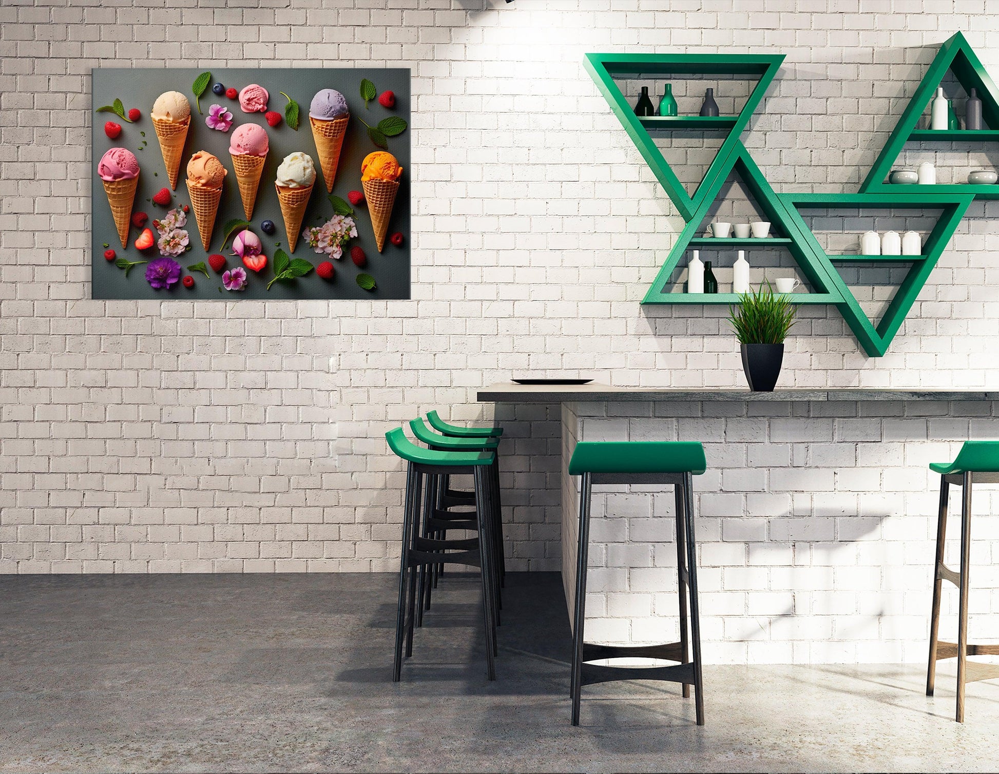 Colorful Ice Cream Cone Collage with Flowers - Canvas Print - Artoholica Ready to Hang Canvas Print