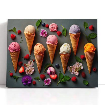 Colorful Ice Cream Cone Collage with Flowers - Canvas Print - Artoholica Ready to Hang Canvas Print