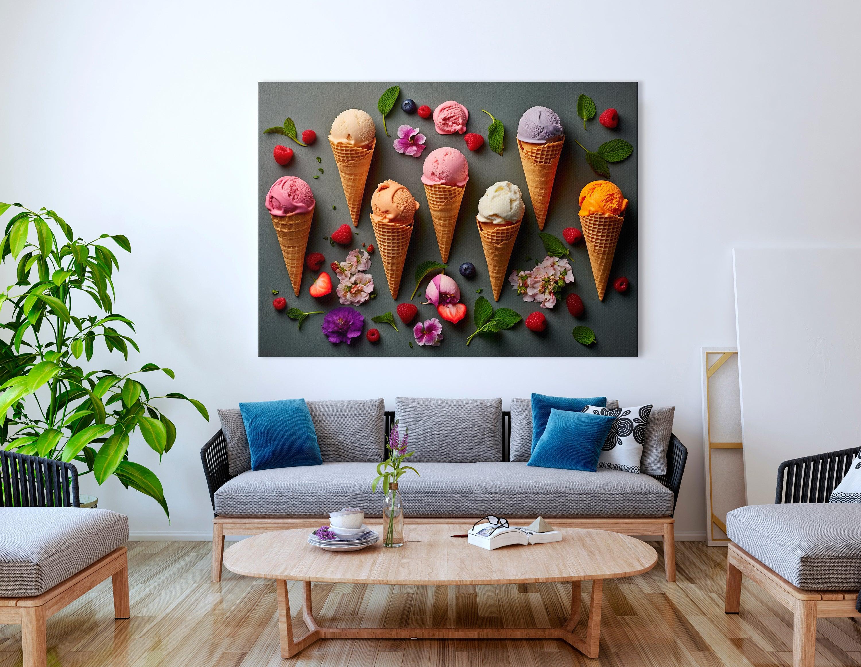 Colorful Ice Cream Cone Collage with Flowers - Canvas Print - Artoholica Ready to Hang Canvas Print