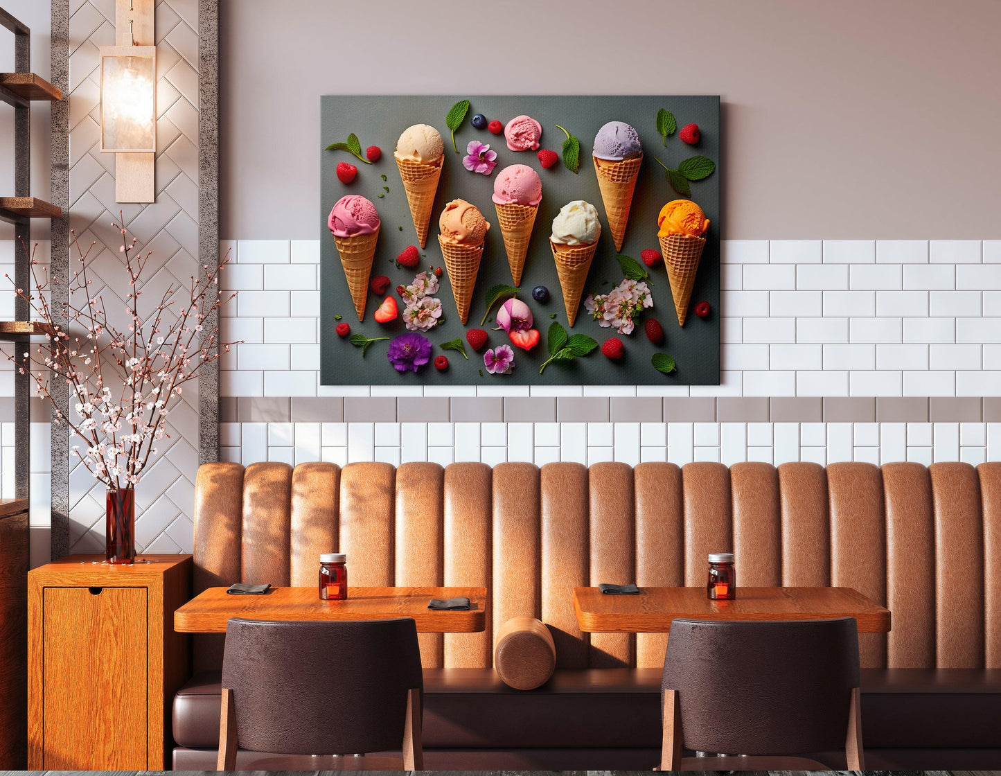 Colorful Ice Cream Cone Collage with Flowers - Canvas Print - Artoholica Ready to Hang Canvas Print