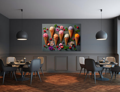 Colorful Ice Cream Cone Collage with Flowers - Canvas Print - Artoholica Ready to Hang Canvas Print