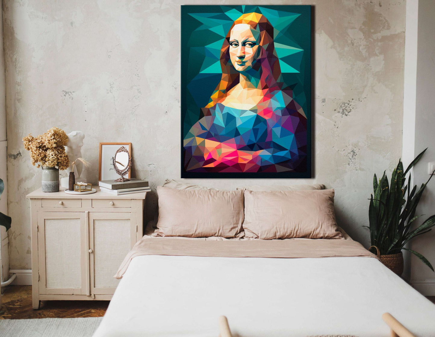 Colorful Low-Poly Mona Lisa - Canvas Print - Artoholica Ready to Hang Canvas Print