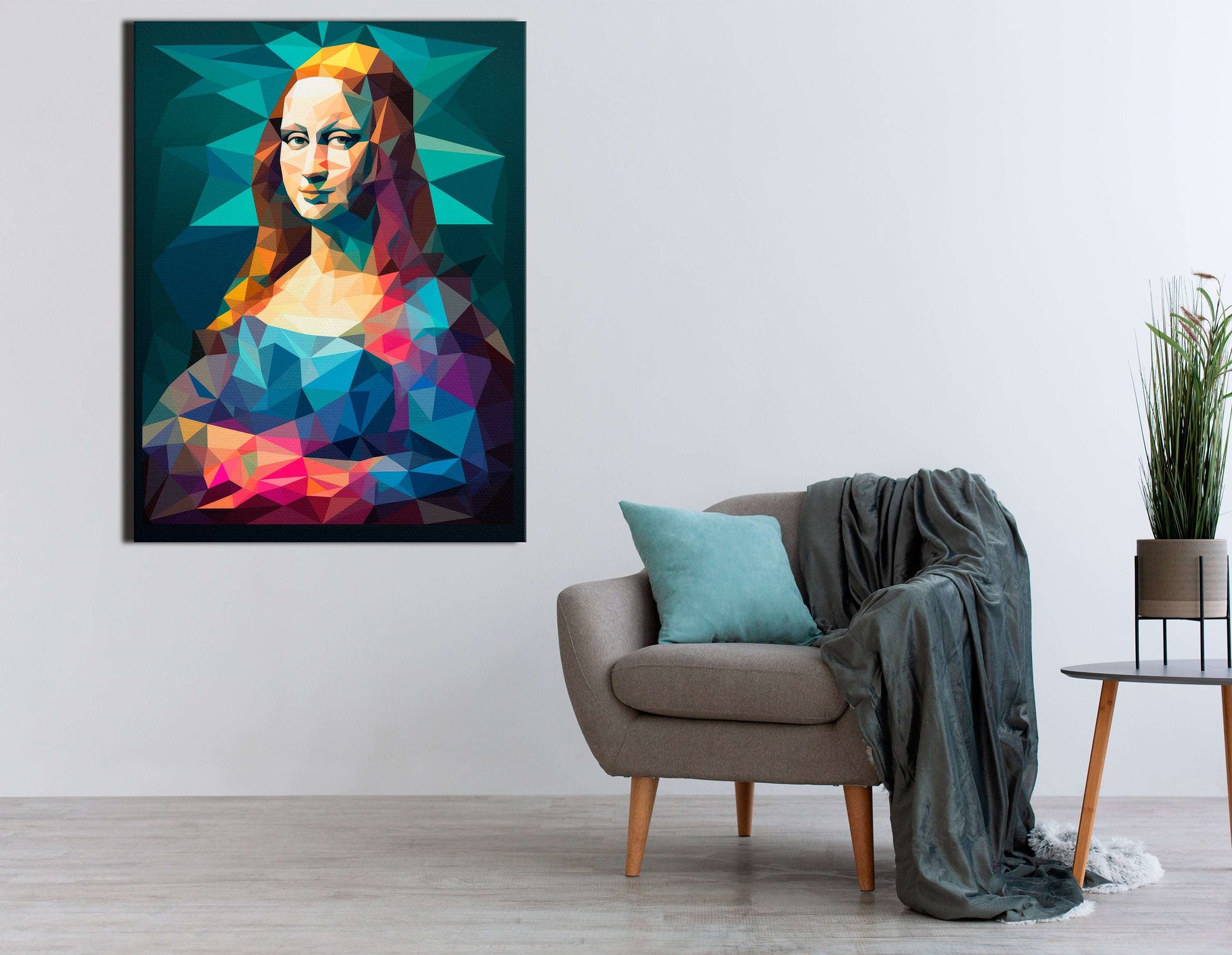 Colorful Low-Poly Mona Lisa - Canvas Print - Artoholica Ready to Hang Canvas Print