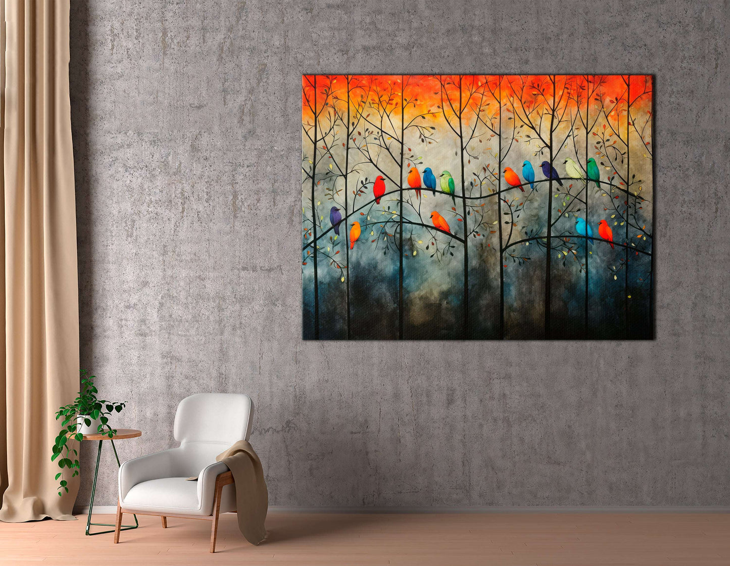 Contrast Canvas Print of Parrots on the Tree - Artoholica Ready to Hang Canvas Print