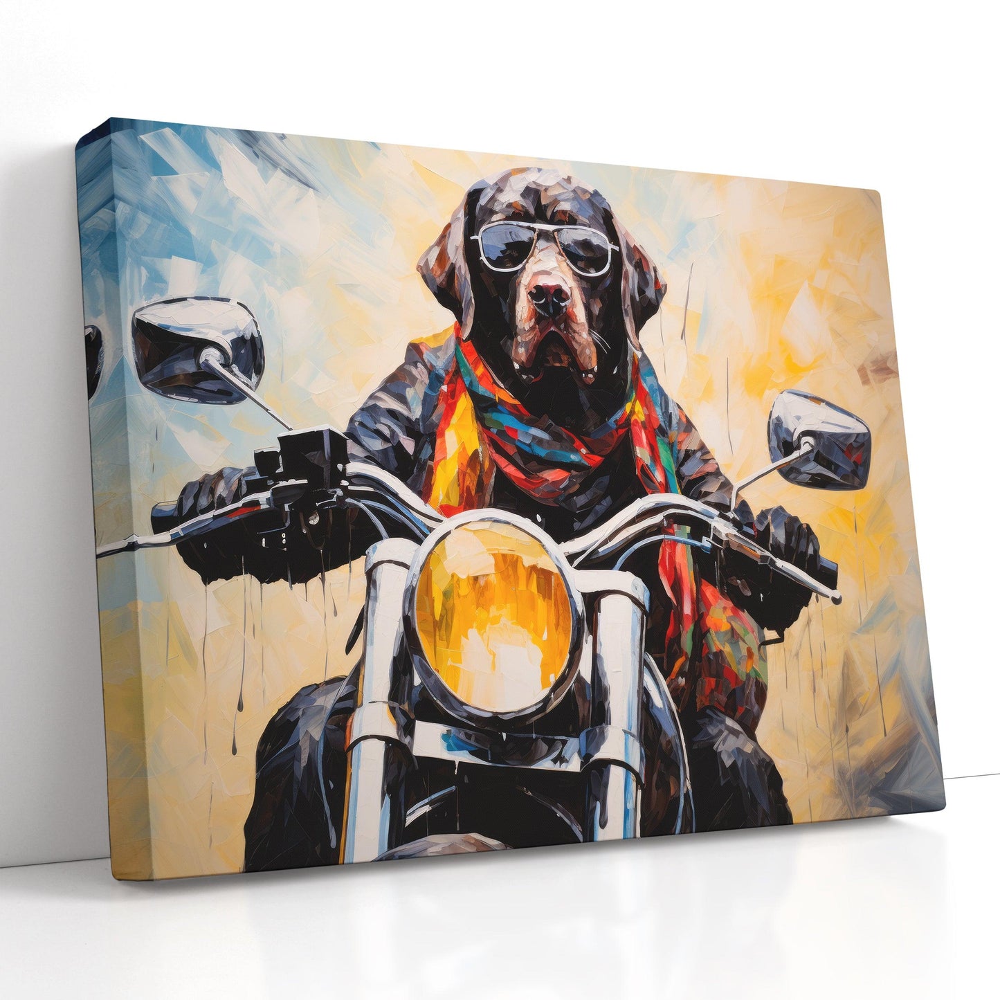 Cool Dog in Leather Jacket on Motorcycle - Canvas Print - Artoholica Ready to Hang Canvas Print