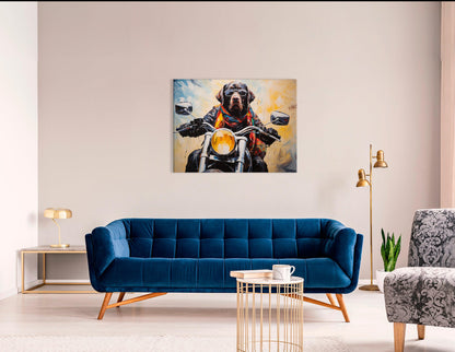 Cool Dog in Leather Jacket on Motorcycle - Canvas Print - Artoholica Ready to Hang Canvas Print